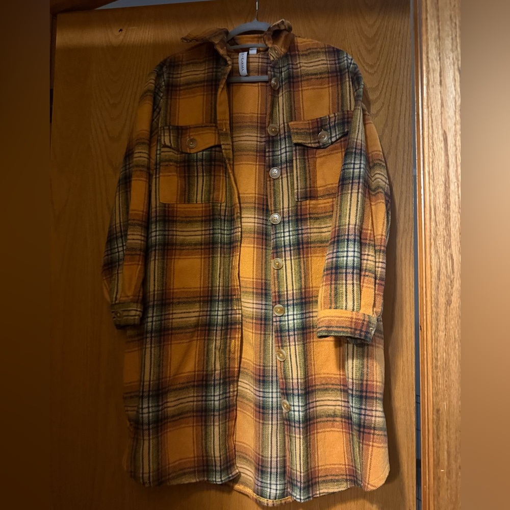 Plaid Long Sleeve Shirt Dress- MEDIUM - Picture 5 of 5